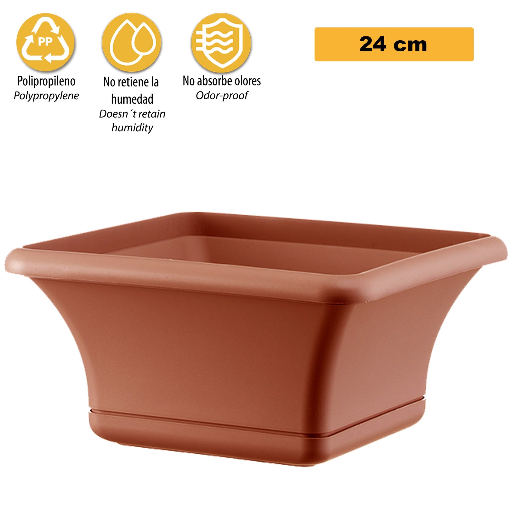 Maceta Cuadrada 24 Cm Con Platillo Terracota