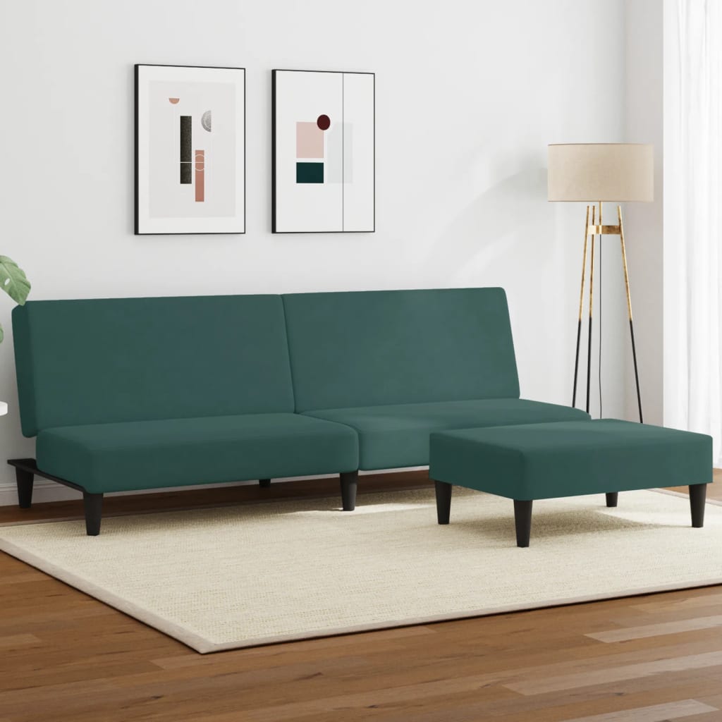 Sofá Cama De 2 Plazas Con Taburete Terciopelo Verde Oscuro / Vetonek_1