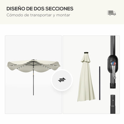 Outsunny Sombrilla De Jardín Ø292x254 Cm Con 32 Luces Led Solares Crema_3