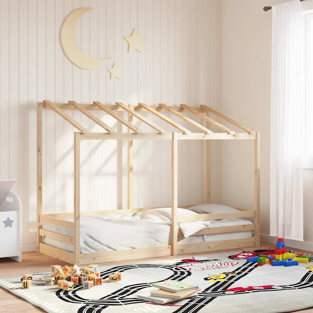 Cama Infantil Con Techo Madera Maciza Pino 90x190 Cm_1