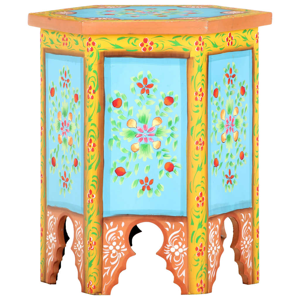 Mesa Auxiliar De Mango Pintado A Mano Multicolor 70x35x60 Cm_4