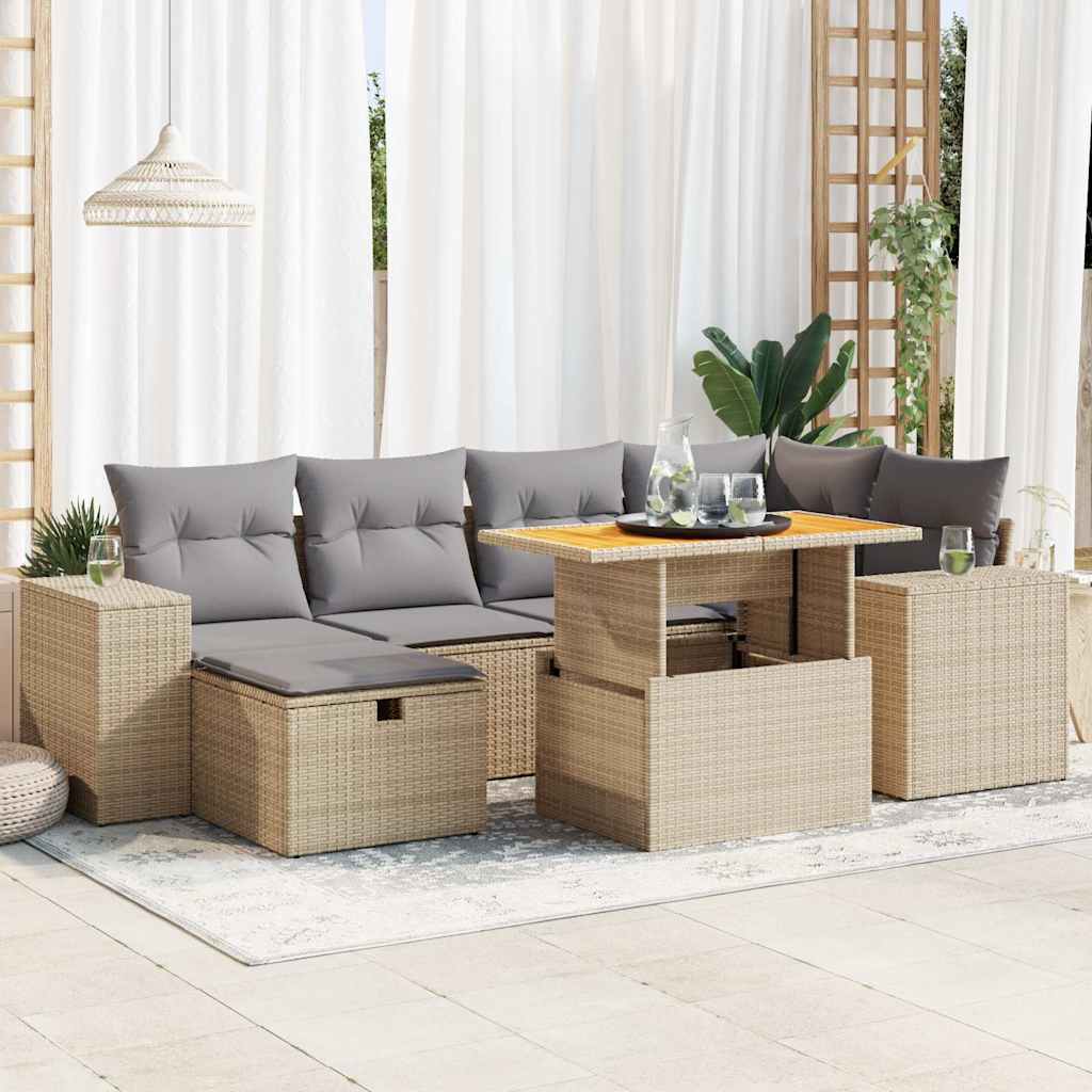 Set Sofás Jardín Y Cojines 8 Pzas Ratán Sintético Acacia Beige / Vetonek_4