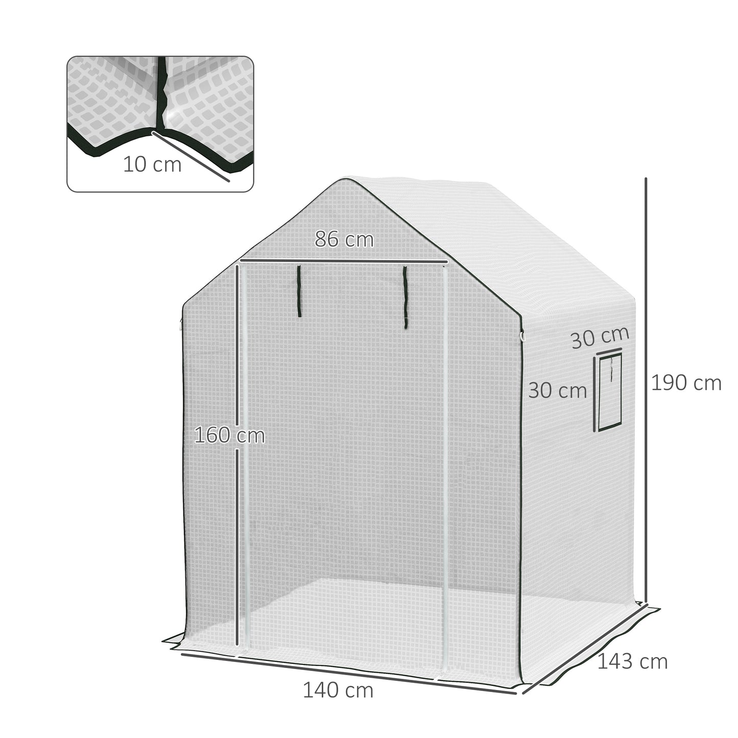 Outsunny Plástico Invernadero 140x143x190 Cm Con Puerta Enrollable Anti-uv_2