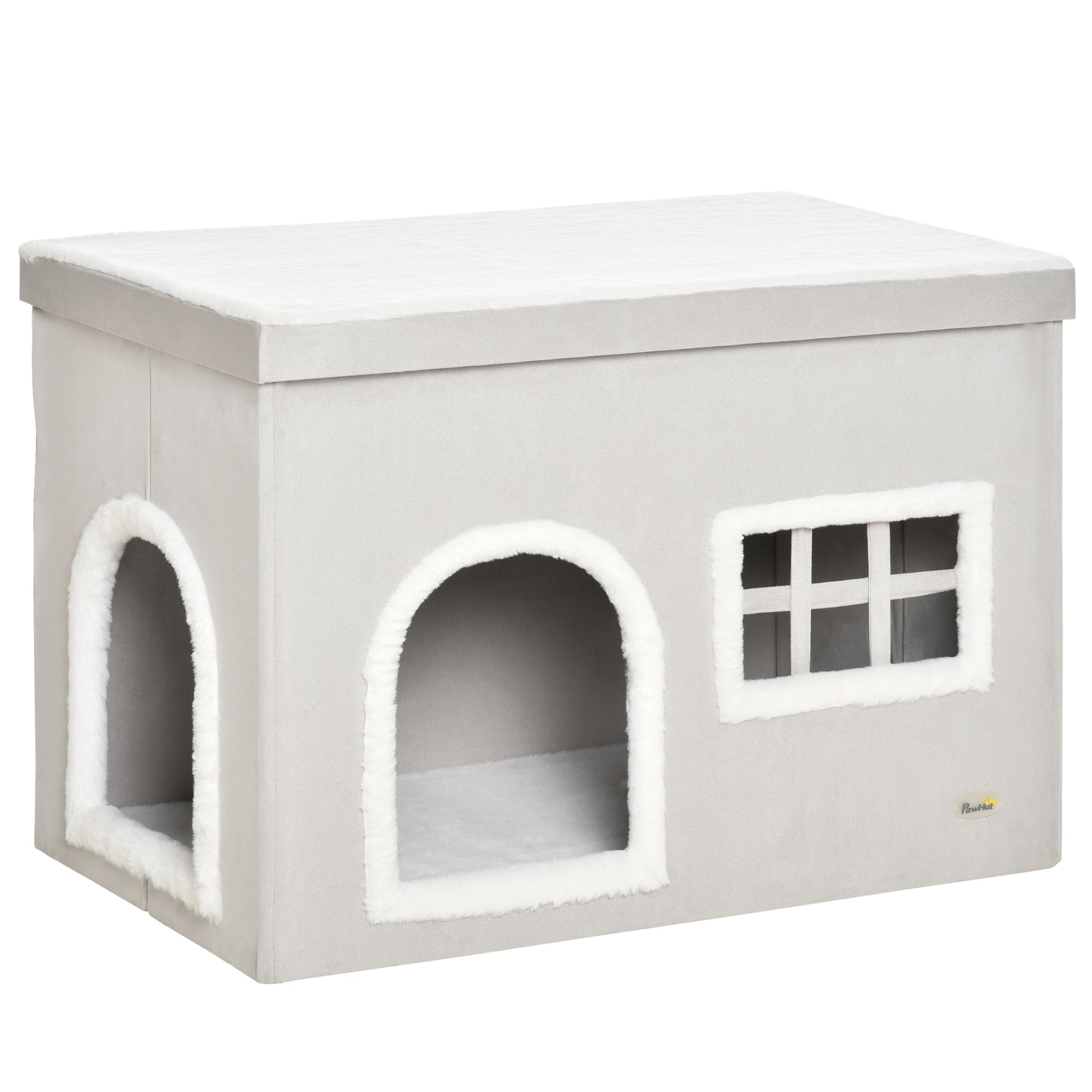 Pawhut Casa Plegable Para Gatos Con Cojines Y Tapa Extraíble 71x42x49 Cm Gris_0