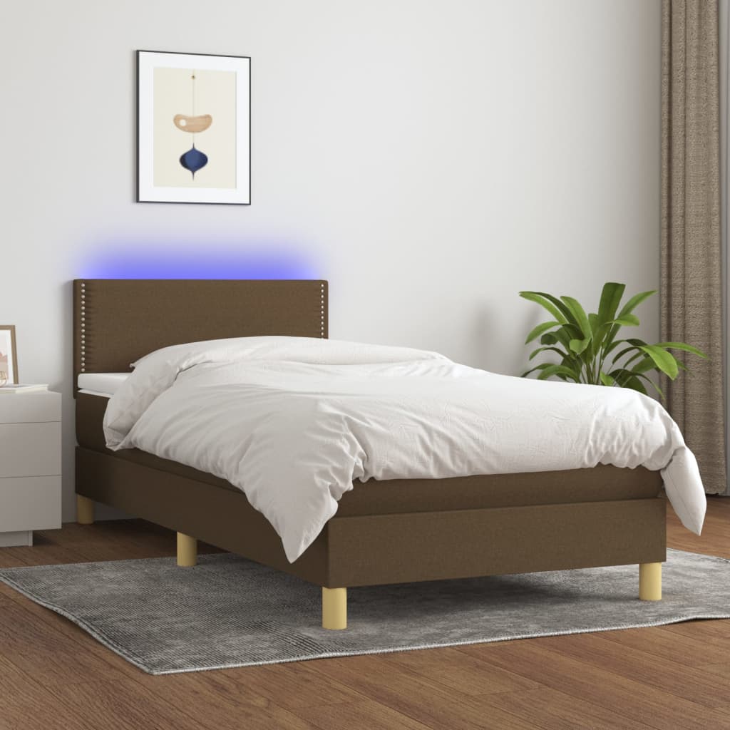 Cama Box Spring Con Colchón Led Tela Marrón Oscuro 100x200 Cm / Vetonek_2