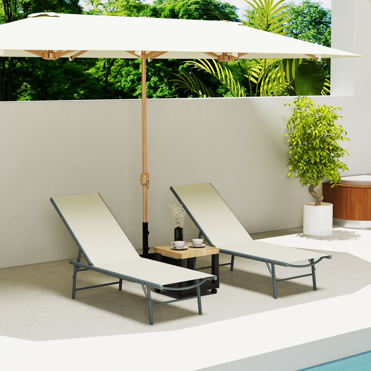 Outsunny Pack De 2 Tumbonas Jardín Exterior 164x54x84 Cm Crema_3