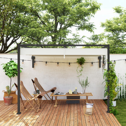 Outsunny Pérgola Con Techo Retráctil 3x2 M Con Tela De Poliéster Crema_3