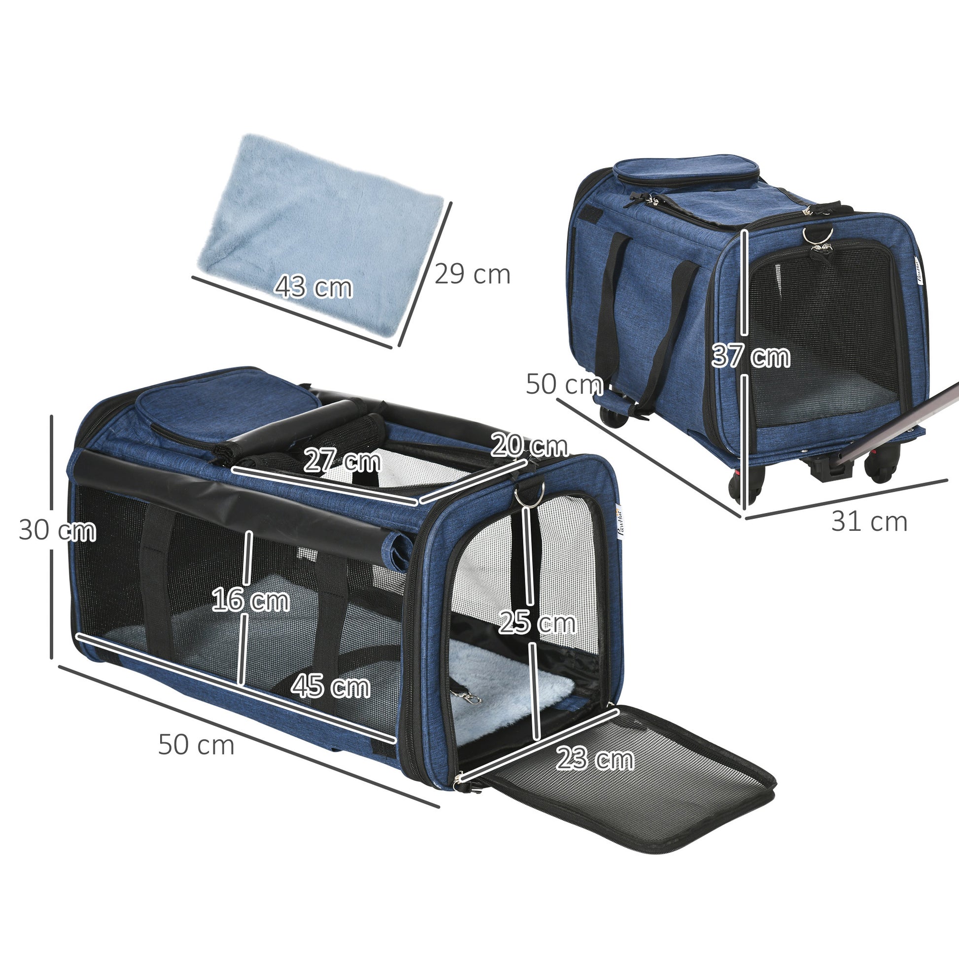 Pawhut 4 En 1 Transportadora Para Mascotas Con Ruedas 50x31x37 Cm Azul_2