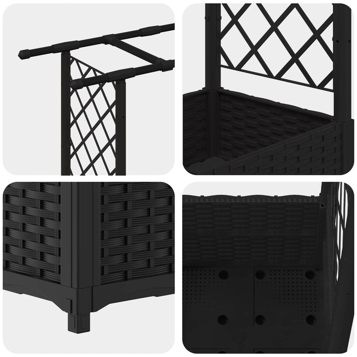 Cama Elevada Con Trellis Y Techo Negro 124,5 X 40 X 136 Cm Pp_5