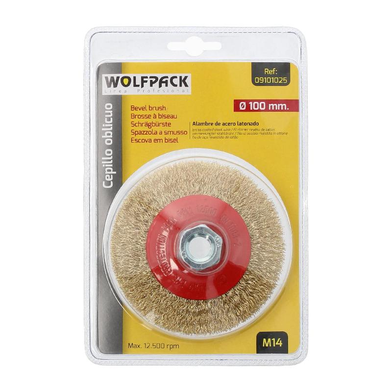 Cepillo Oblicuo Con Alambre De Acero Latonado Rosca M14, Ø 100 Mm. Alambre De Ø 0,30 Mm.