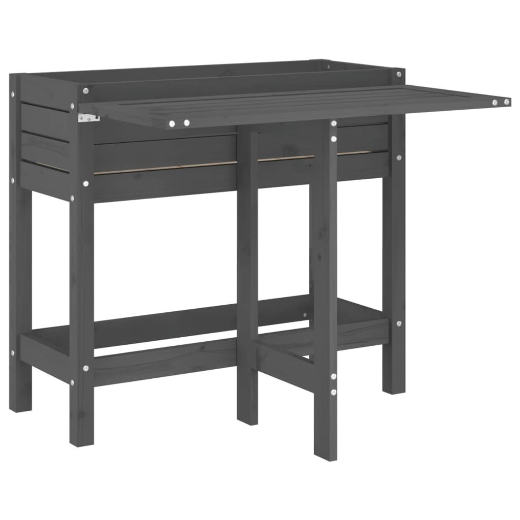Jardinera Con Tapa Plegable Madera Maciza De Pino Gris_0