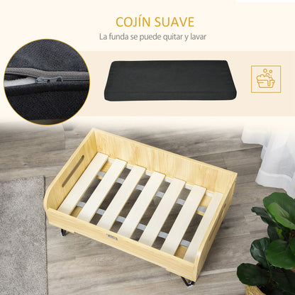 Pawhut Cama De Madera Para Perros Con Cojín Acolchado Patas De Acero 70x45x32 Cm_3