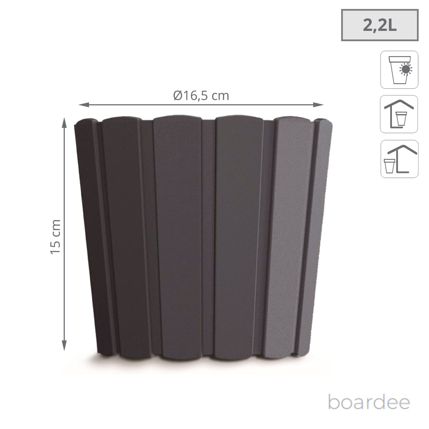 Maceta Boardee Basic 2,2l., Dimensiones (mm) 165x165x150, Color Antracita