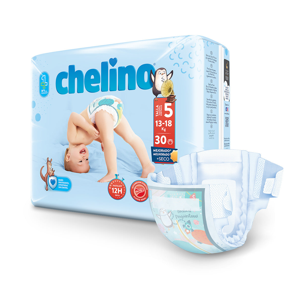 Pack 6 x Pañal T5 Pasitos (13-18Kg) 30 uds, Chelino