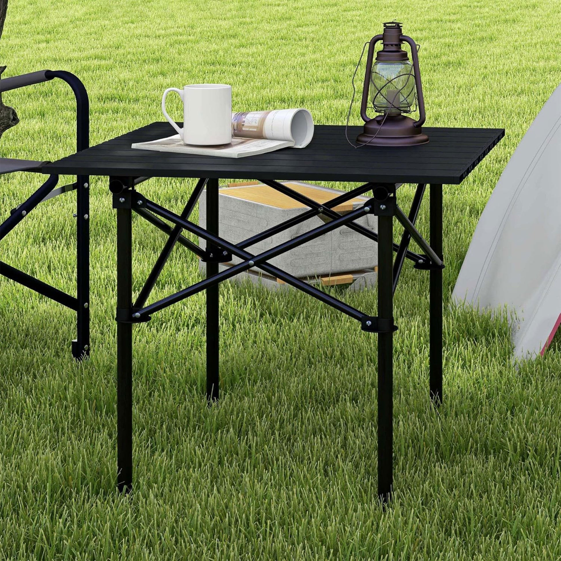 Well Home Mesa Plegable En Metal Color Negro 70x70x69cm_2