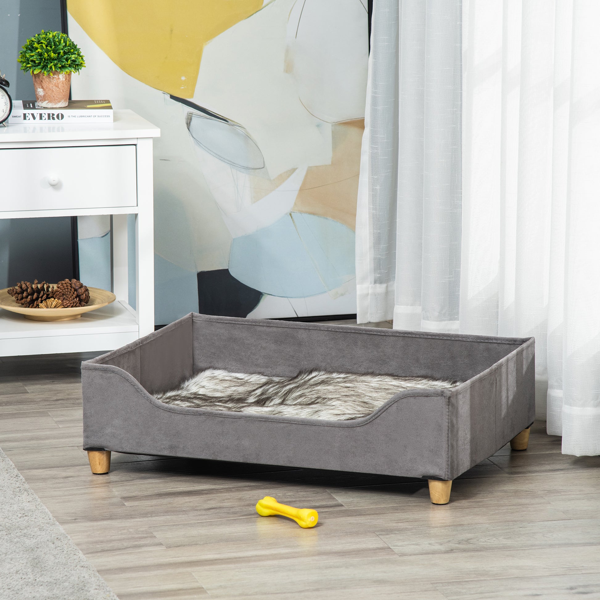 Pawhut Sofá Cama Para Mascotas Con Cojín Extraíble Patas De Madera 81x56x23,5 Cm_1
