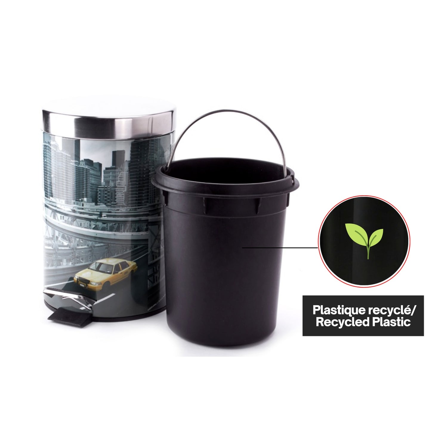 Cubo De Basura 3l Con Tapa Msv new York De Acero Inoxidable 16,5 X 25,6 Cm