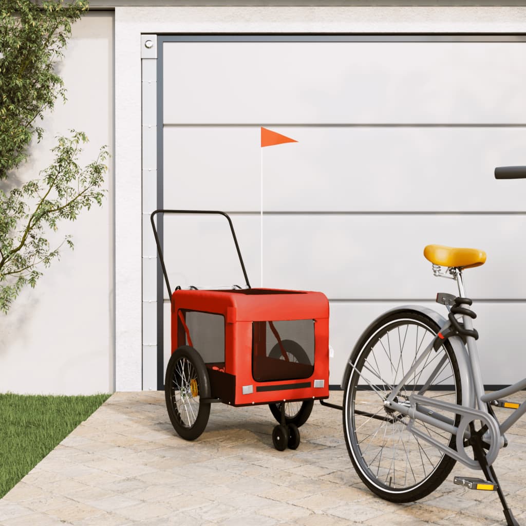 Remolque De Bicicleta Mascotas Hierro Tela Oxford Naranja Negro_1