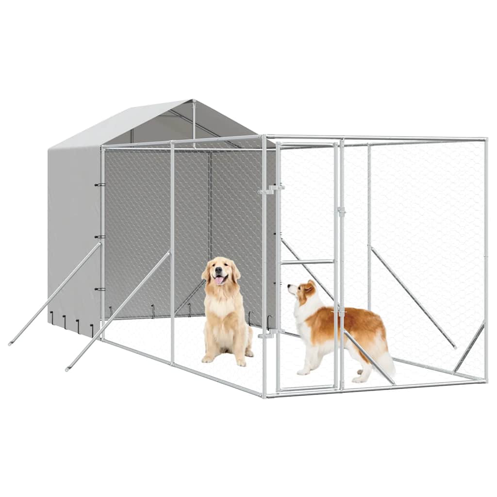 Perrera De Exterior Con Toldo Acero Galvanizado Plata 2x6x2,5 M_3