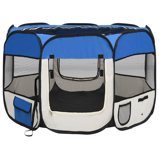 Parque De Perros Plegable Y Bolsa De Transporte Azul 90x90x58cm_0