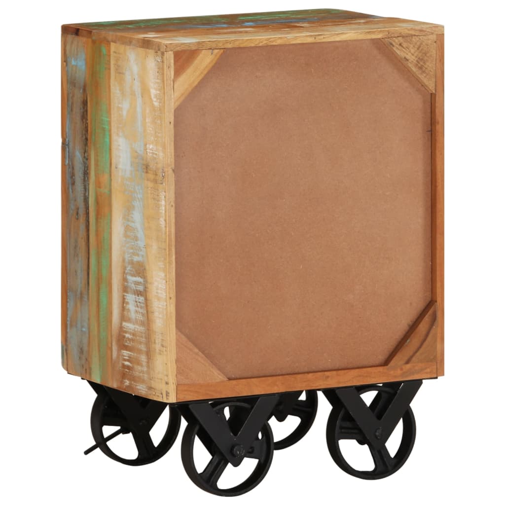 Mesita De Noche Con Ruedas Madera Maciza Reciclada 40x30x57 Cm_1