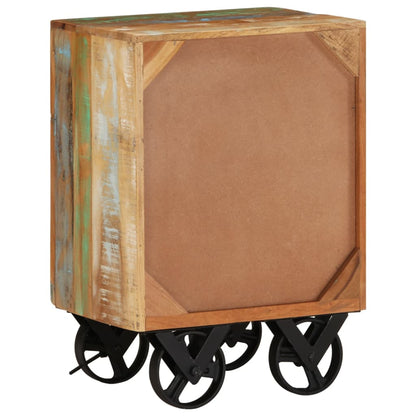 Mesita De Noche Con Ruedas Madera Maciza Reciclada 40x30x57 Cm_1