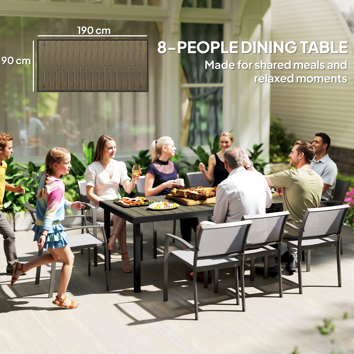 Outsunny Mesa De Comedor Exterior De Aluminio 190x90x74 Cm Natural Y Negro_3