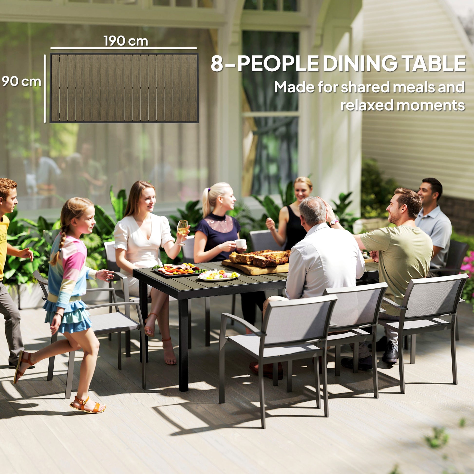 Outsunny Mesa De Comedor Exterior De Aluminio 190x90x74 Cm Natural Y Negro_3