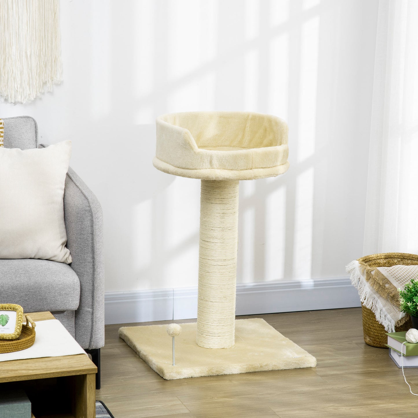 Pawhut Árbol Rascador Para Gatos De 2 Niveles Con Plataforma Bola Poste De Sisal_1