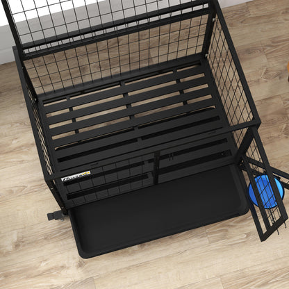 Pawhut Jaula Para Perros Grandes Con Soporte De Cuenco Y Puerta Doble Negro_3