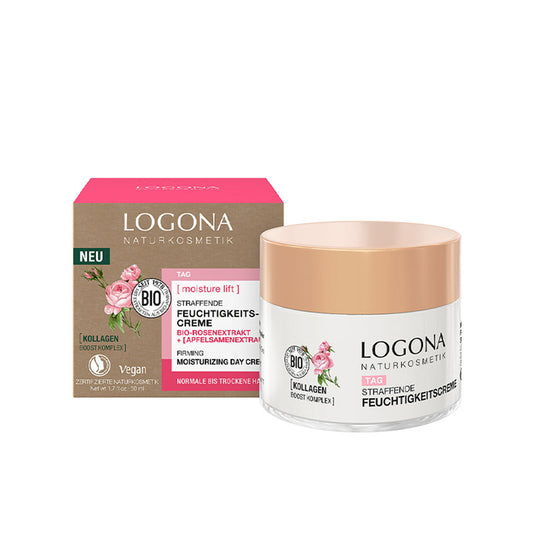 Creme de dia hidratante refirmante com rosas e sementes de maçã da Logona Organic, 50 ml