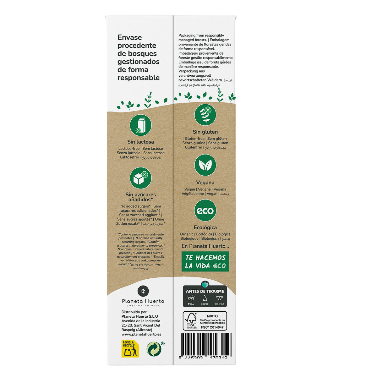 Pack de 6 Bebidas Ecológicas de Amêndoa Planeta Huerto 1L