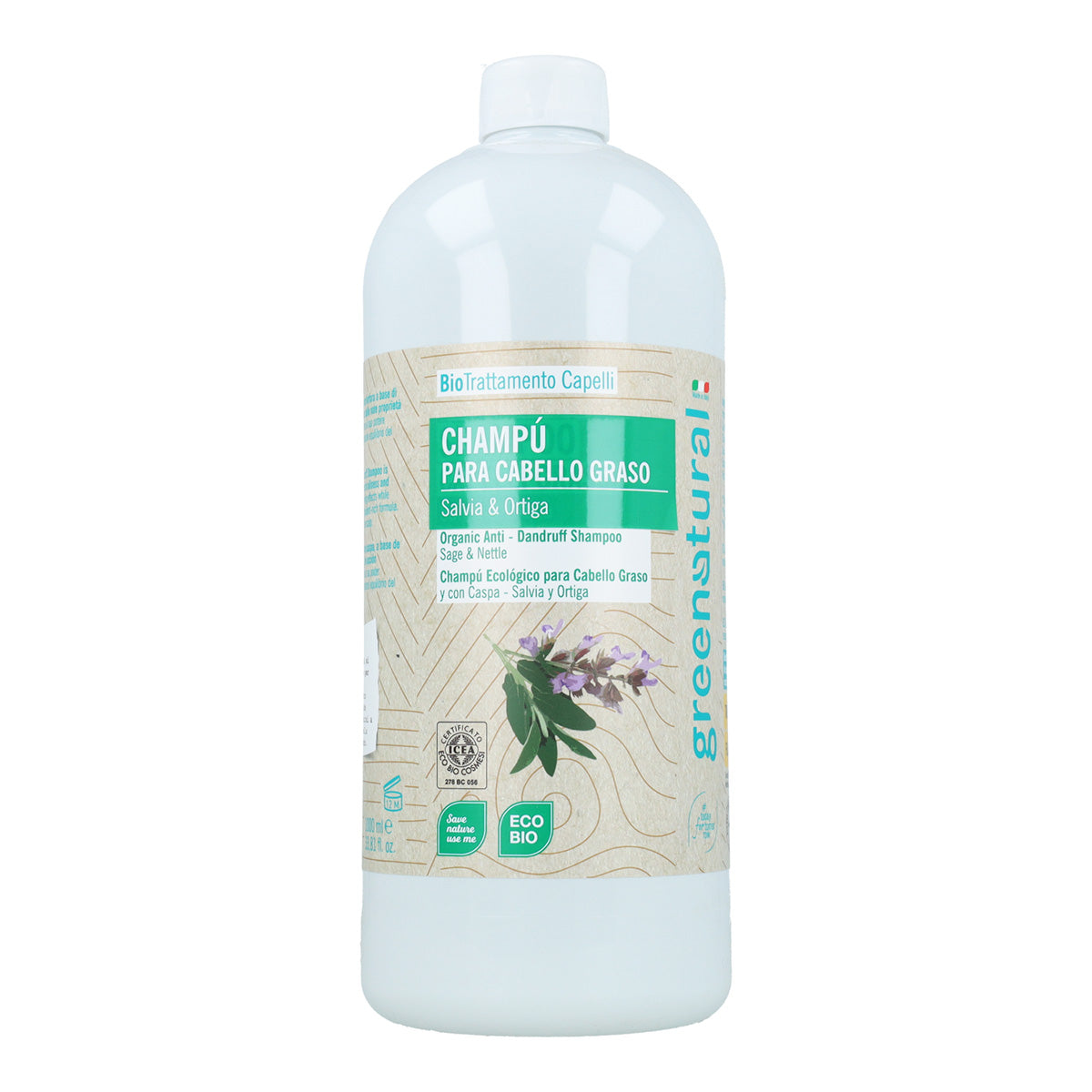 Champô Orgânico para Cabelo Oleoso e Caspa - Sálvia e Urtiga Greenatural 1 L