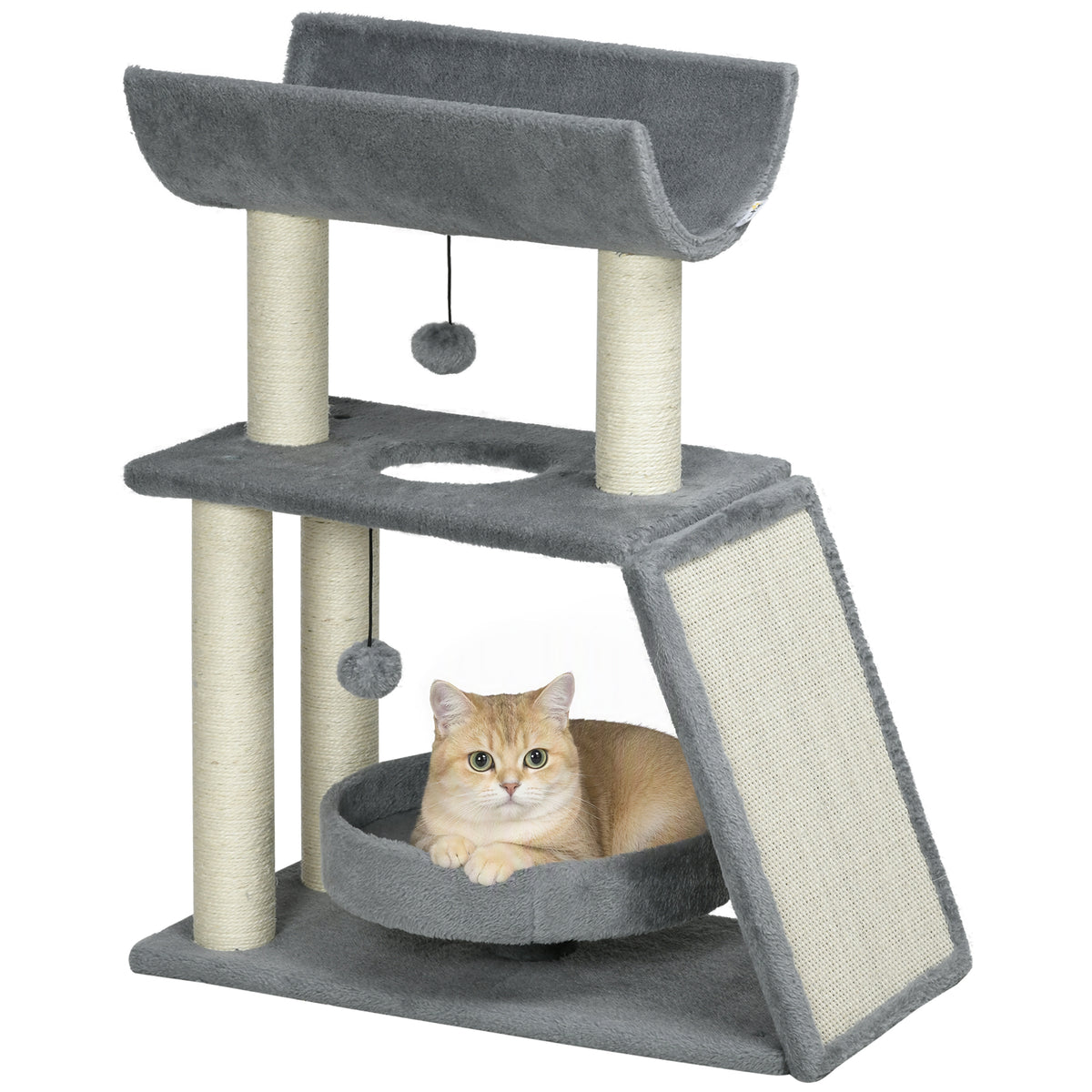 Pawhut Rascador Para Gatos Altura 76 Cm Con Plataforma En U Gris Claro_0