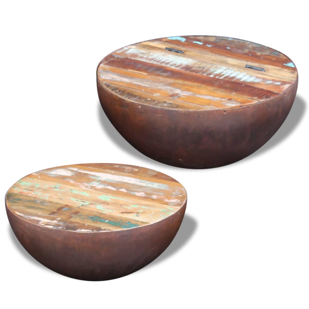 Set Mesa De Centro Forma Cuenco 2 Uds Madera Maciza Reciclada_3