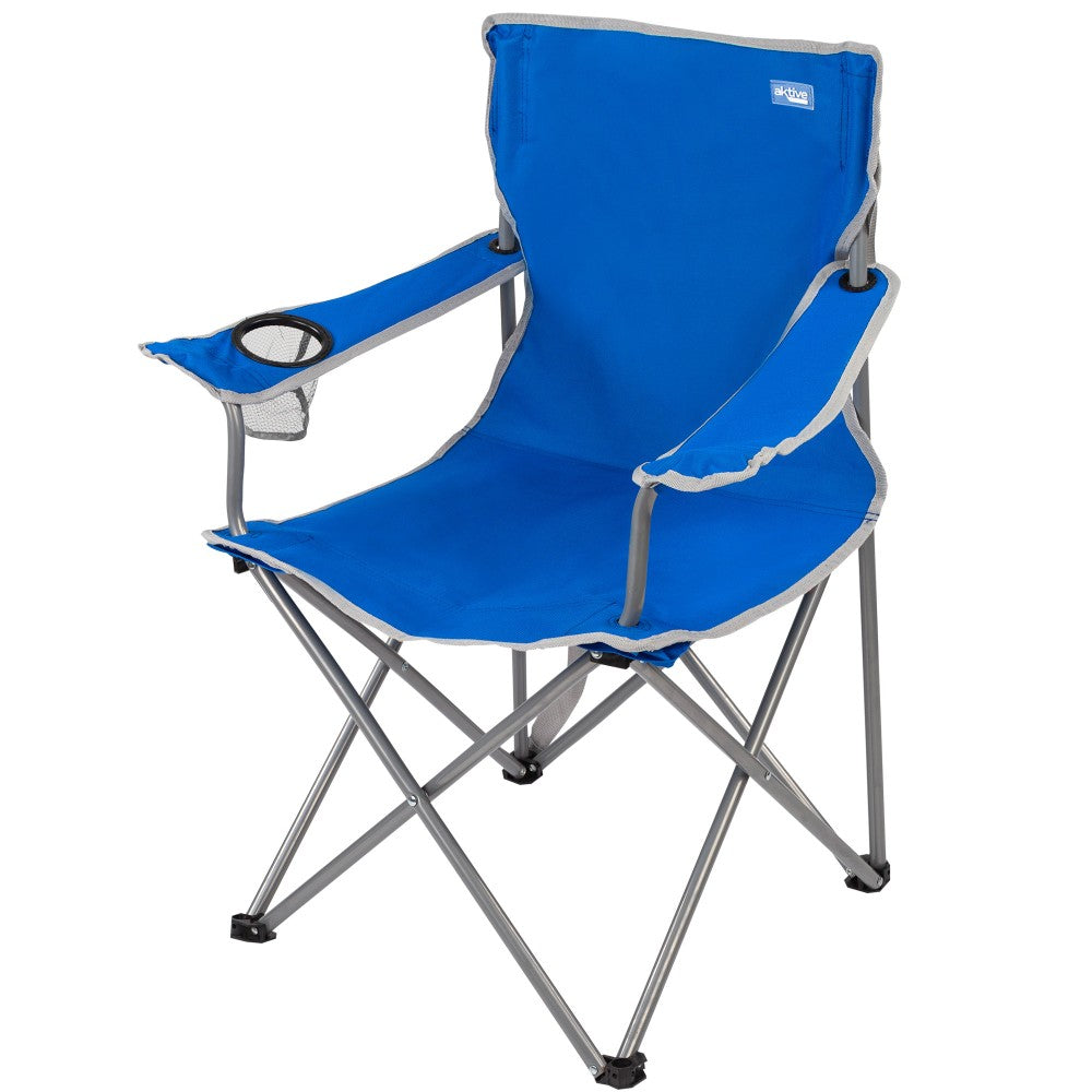 Silla Plegable Camping Con Posavasos Azul Aktive_0