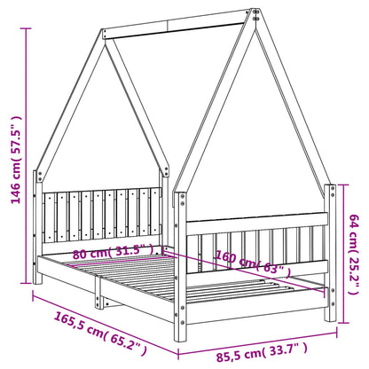 Estructura De Cama Para Niños Madera Maciza De Pino 80x160 Cm / Vetonek_5