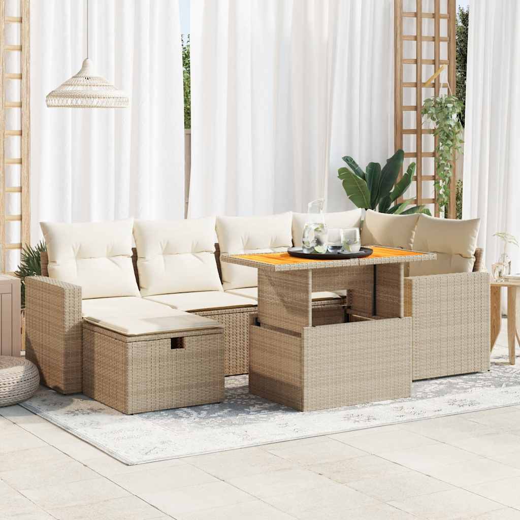 Set Sofás Jardín Y Cojines 8 Pzas Ratán Sintético Acacia Beige / Vetonek_2
