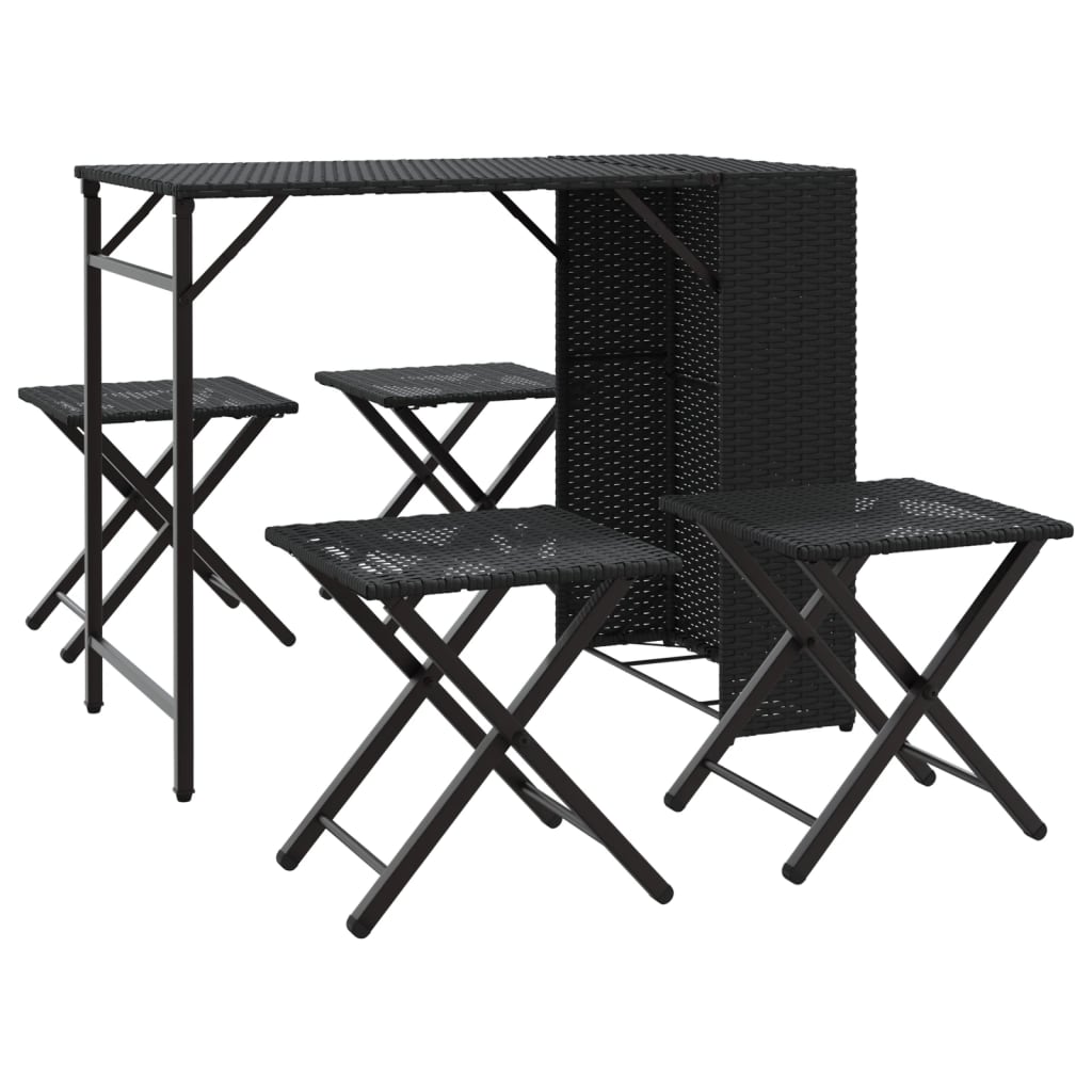 Juego De Comedor De Jardín Plegable 5 Piezas Ratán Pe Negro / Vetonek_4
