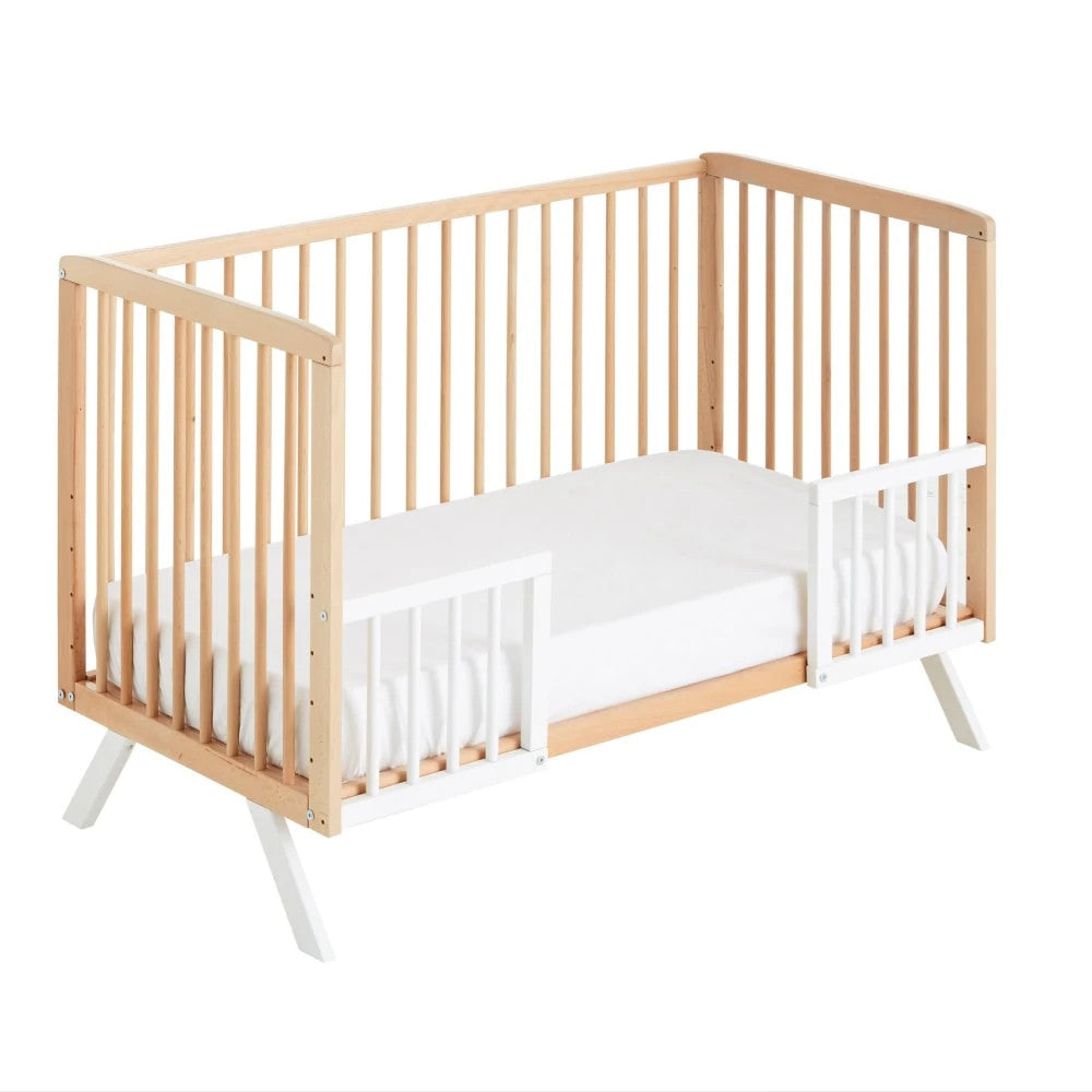 Cuna Colecho De Bebé Koala Estilo Nórdico Natural 120x60cm Madera De Haya Convertible En Cama Con Barandillas Blancas_1