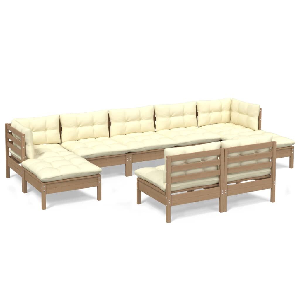 Vidaxl Muebles De Jardín 9 Pzas Y Cojines Madera De Pino Marrón Miel_0