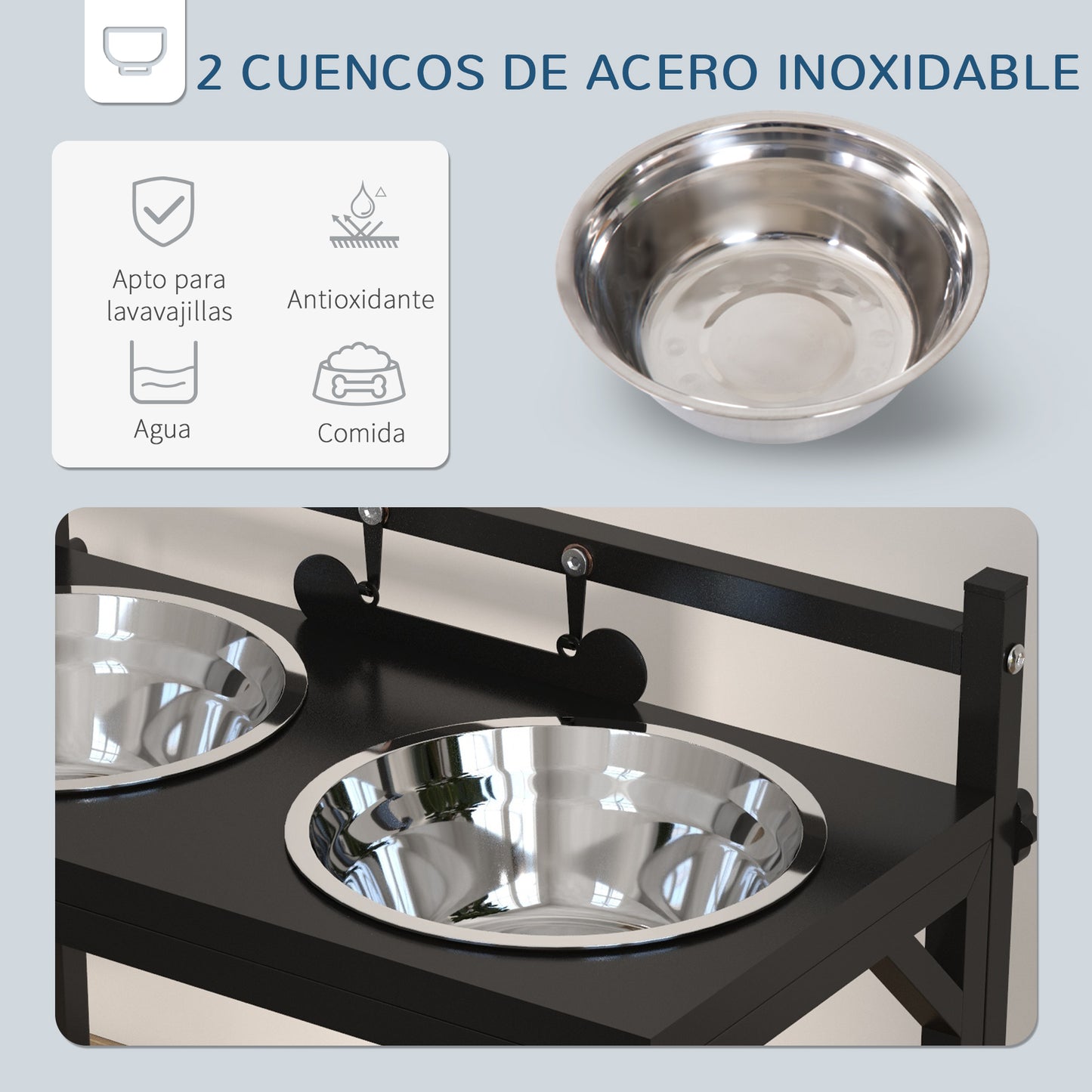 Pawhut Comedero Elevado Para Perros Con 2 Tazones 40,5x22x39 Cm Negro_5