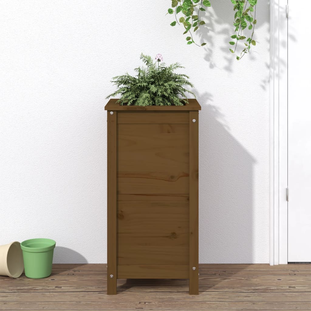 Jardinera Madera Maciza De Pino Marrón Miel 40x40x78 Cm_1