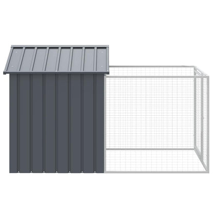 Caseta Perros Con Corral Acero Galvanizado Gris 117x201x123 Cm_3