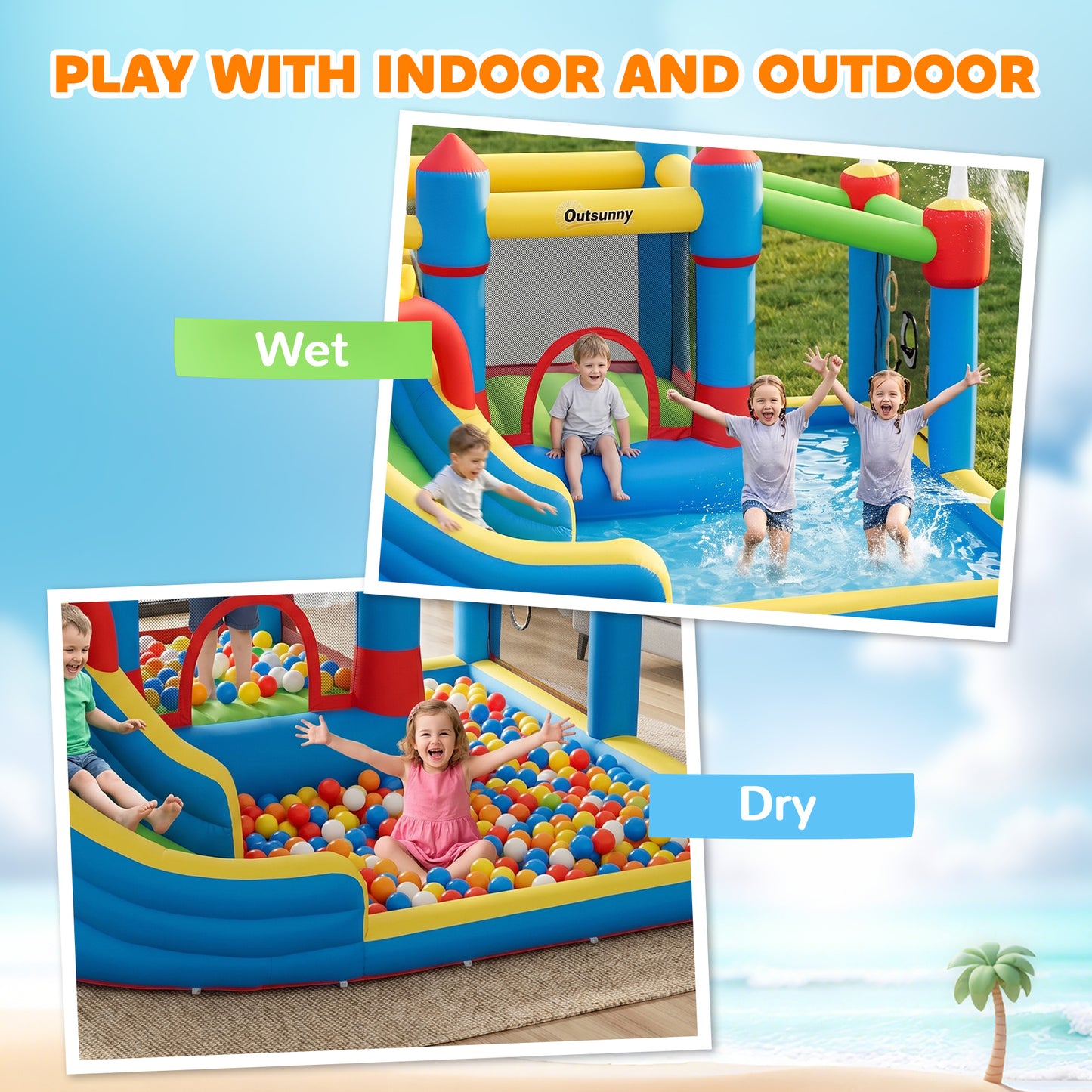 Outsunny Castillo Hinchable Para Niños Con Piscina 390x300x197 Cm Multicolor_4
