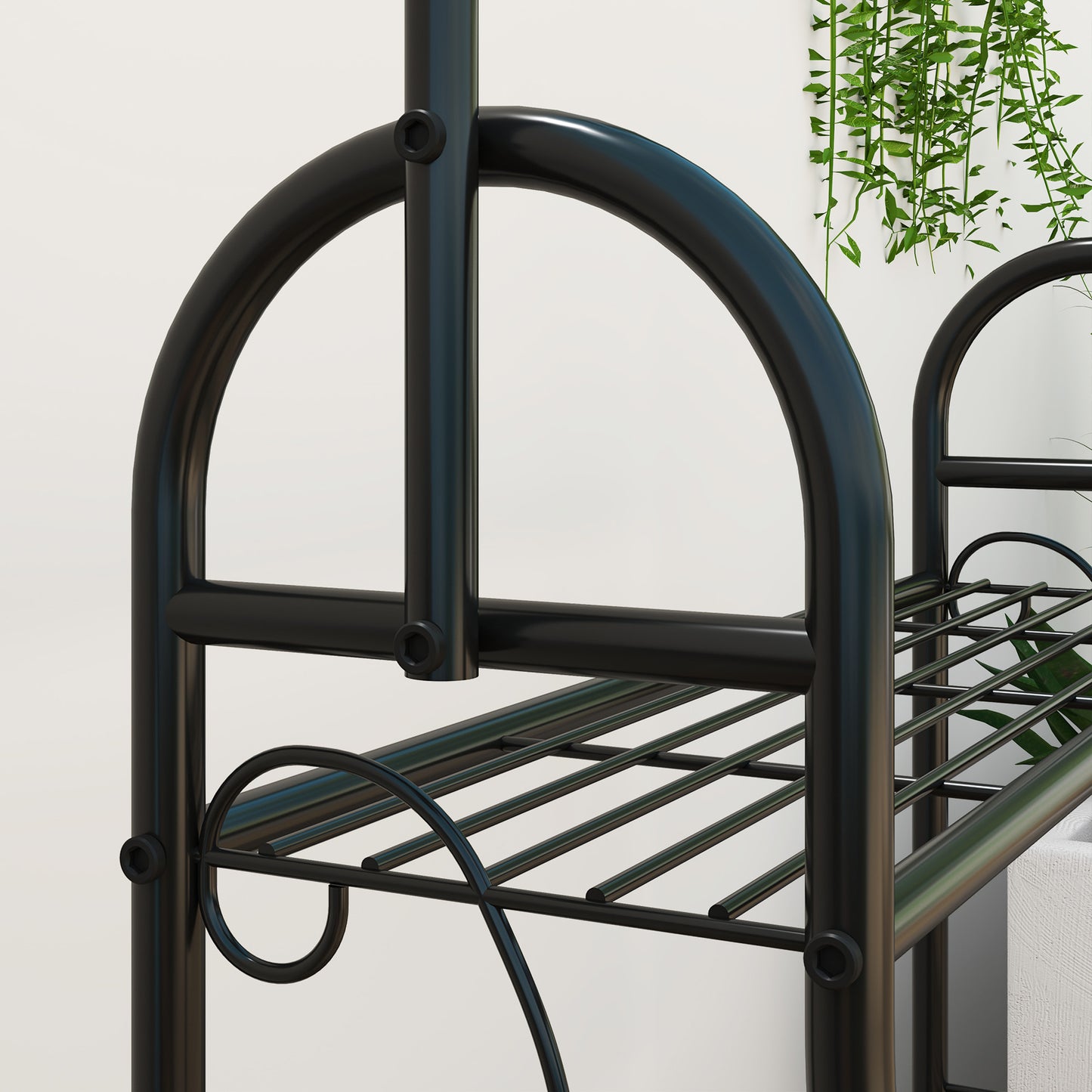 Outsunny Soporte Para Plantas De 3 Niveles Con Ganchos Barra Para Colgar Negro_3