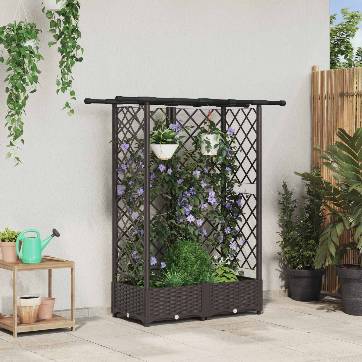Cama Elevada Con Trellis Y Techo Marrón 124 X 40 X 121 Cm Pp_1
