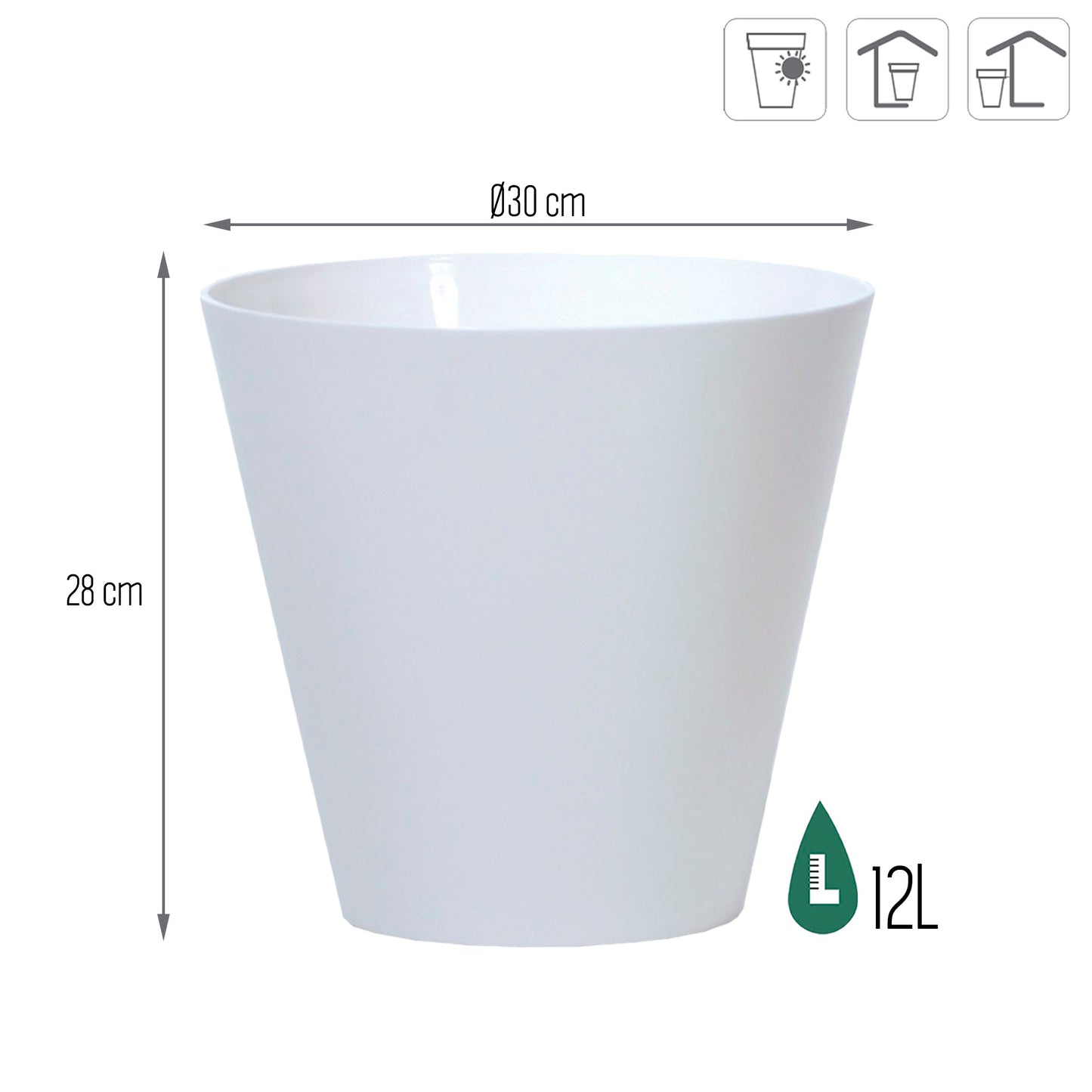 Maceta Tubus 12l., Dimensiones (mm) 300x300x280, Color Blanco