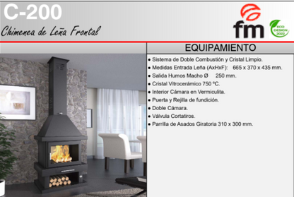 BRICOSOL Chimenea de leña frontal FM Modelo C-200 Interior Vermiculita_1