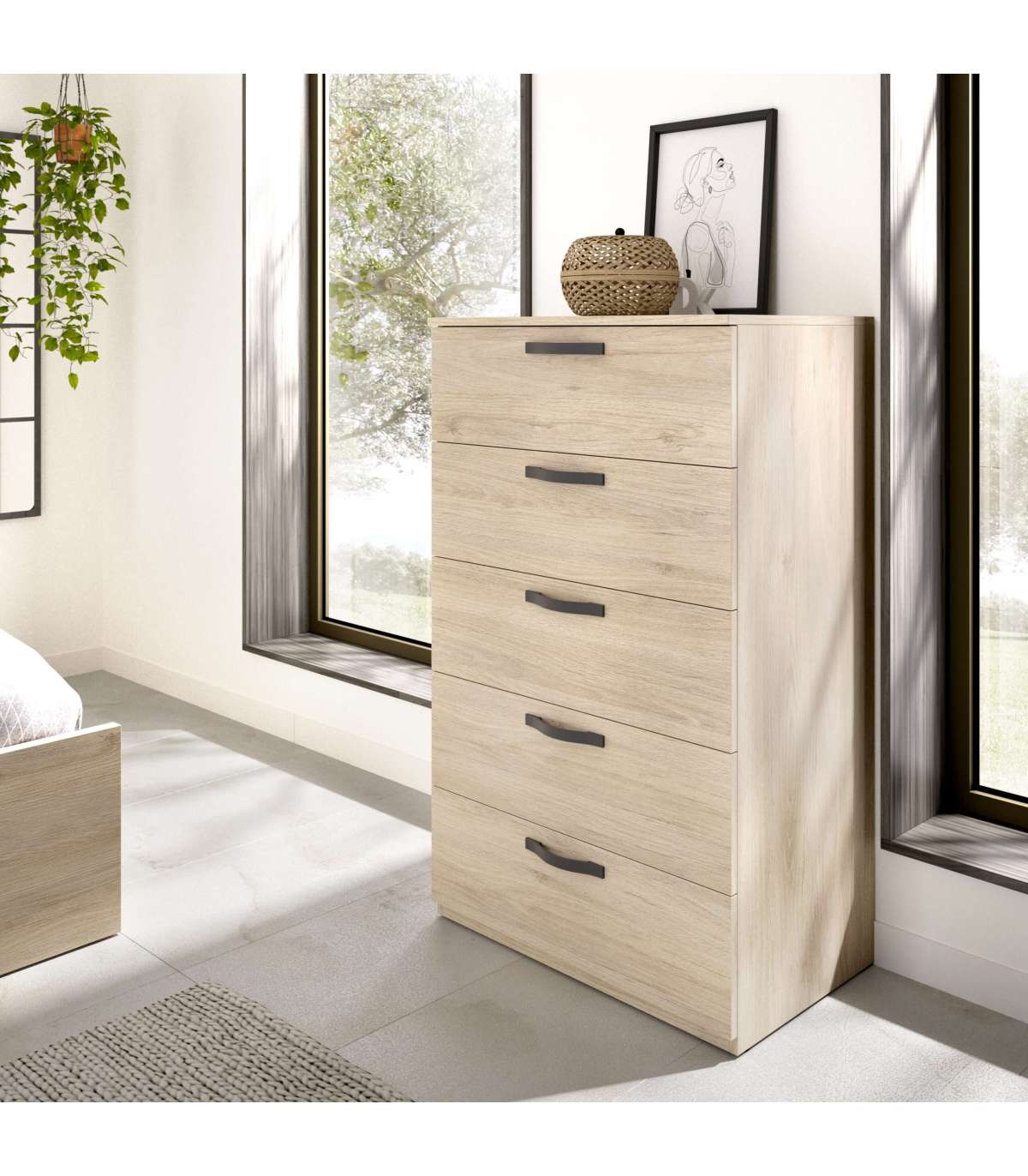 Sinfonier 5 Cajones Jaen, Para Dormitorio Acabado Natural , Medidas: 70.4 Cm (ancho) X 44.7 Cm (fondo) 117 Cm (alto)._0